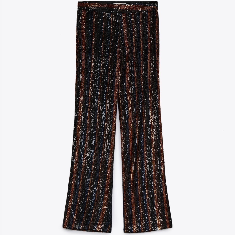 NWT Zara FLARED SEQUIN PANTS